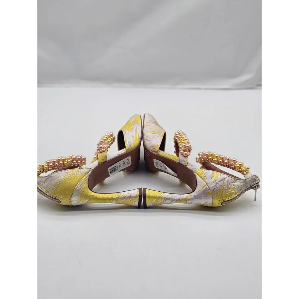 ASOS DESIGN Pumps Women Size 7 Yellow Pearl Embellished Ikat Heels